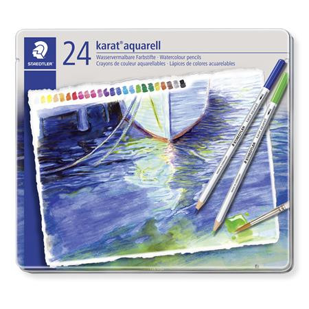 Image of Akvarell ceruza készlet, hatszögletű, fém doboz, STAEDTLER "Karat® aquarell 125", 24 különböző szín