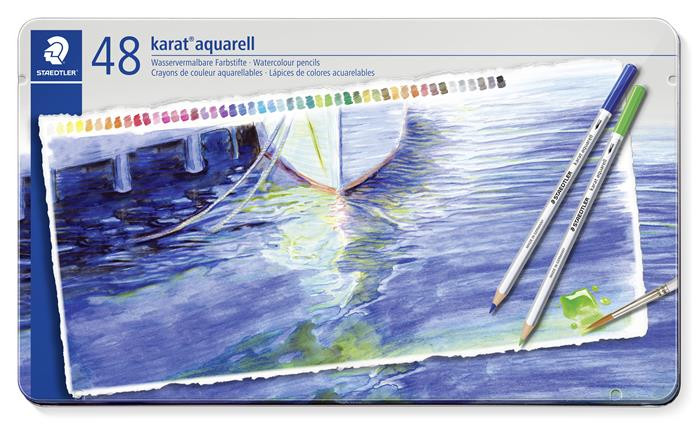 Image of Akvarell ceruza készlet, hatszögletű, fém doboz, STAEDTLER "Karat® aquarell 125", 48 különböző szín