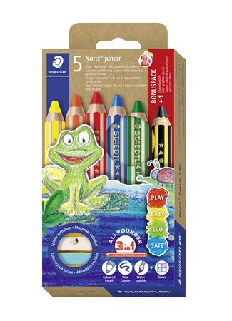 Image of Színes ceruza készlet, grafitceruzával, hegyezővel, STAEDTLER "Noris® junior 140", 5+1 különböző szín