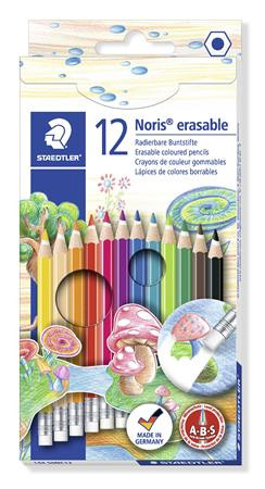 Image of Színes ceruza készlet radírral, hatszögletű, STAEDTLER "Noris Club", 12 különböző szín