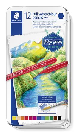 Image of Akvarell ceruza készlet, hatszögletű, fémdobozos, STAEDTLER® "146 10G", 12 különböző szín