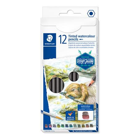 Image of Színezett akvarell ceruza készlet, hatszögletű, STAEDTLER® "tinted 146 10T", 12 különböző szín