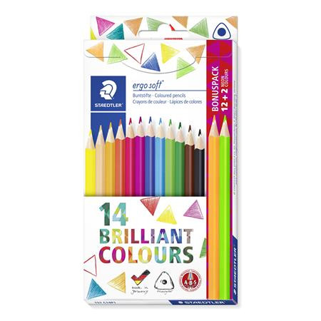 Image of Színes ceruza készlet, háromszögletű, ajándék 2 db színes ceruzával, STAEDTLER "Ergo Soft", 14 különböző szín