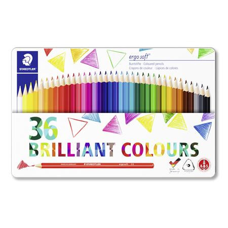 Image of Színes ceruza készlet, háromszögletű, fémdobozos, STAEDTLER "Ergo Soft 157", 36 különböző szín