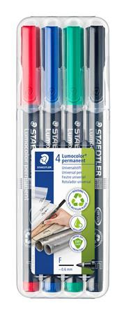 Image of Alkoholos marker készlet, OHP, 0,6 mm, STAEDTLER "Lumocolor® 318 F", 4 különböző szín