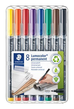 Image of Alkoholos marker készlet, OHP, 0,6 mm, STAEDTLER "Lumocolor® 318 F", 8 különböző szín