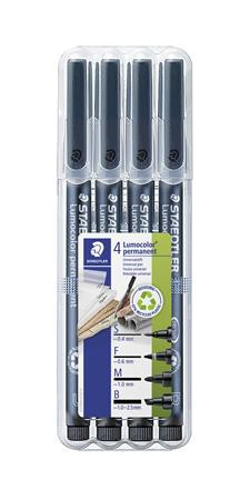 Image of Alkoholos marker készlet, OHP, STAEDTLER "Lumocolor® 31", 4 különböző vonalvastagság, fekete