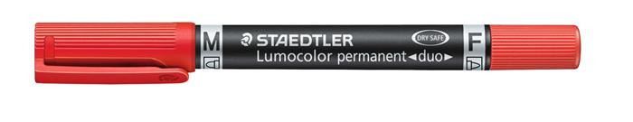 Image of Alkoholos marker, 0,6/1,5 mm, kúpos, kétvégű, STAEDTLER "Lumocolor® duo 348", piros