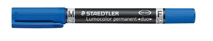 Image of Alkoholos marker, 0,6/1,5 mm, kúpos, kétvégű, STAEDTLER "Lumocolor® duo 348", kék