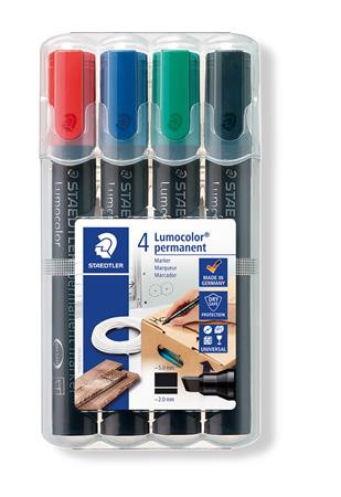 Image of Alkoholos marker készlet, 2-5 mm, vágott, STAEDTLER "Lumocolor® 350", 4 különböző szín