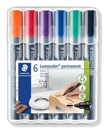Image of Alkoholos marker készlet, 2 mm, kúpos, STAEDTLER "Lumocolor® 352", 6 különböző szín