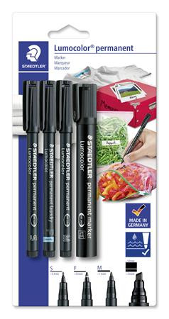 Image of Alkoholos marker készlet, vegyes, STAEDTLER "Lumocolor® 60" 4 különböző vonalvastagság, fekete