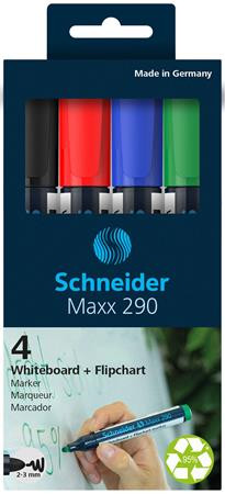 Image of Tábla- és flipchart marker készlet, 2-3 mm, kúpos, SCHNEIDER "Maxx 290", 4 különböző szín