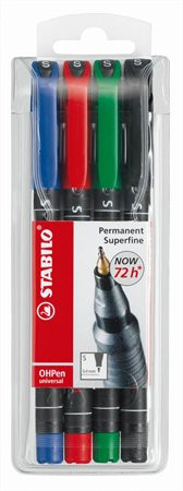 Image of Alkoholos marker készlet, 0,4 mm, STABILO "OHPen S", 4 különböző szín