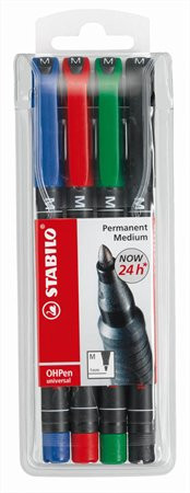 Image of Alkoholos marker készlet, 1 mm, STABILO "OHPen M", 4 különböző szín