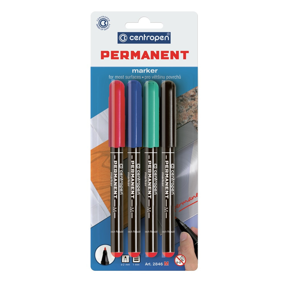 Image of Alkoholos marker készlet, 1mm, M, Centropen 2846 bliszteres, 4 klf. szín