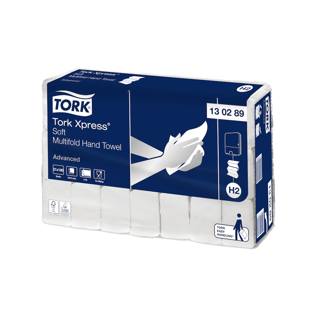 Kéztörlő 2 rétegű Z hajtogatású 180 lap/csomag 21 cs/karton Advanced Xpress® Soft Multifold H2 TORK_130289 fehér Kéztörlő 2 rétegű Z hajtogatású 180 lap/csomag 21 cs/karton Advanced Xpress® Soft Multifold H2 TORK_130289 fehér