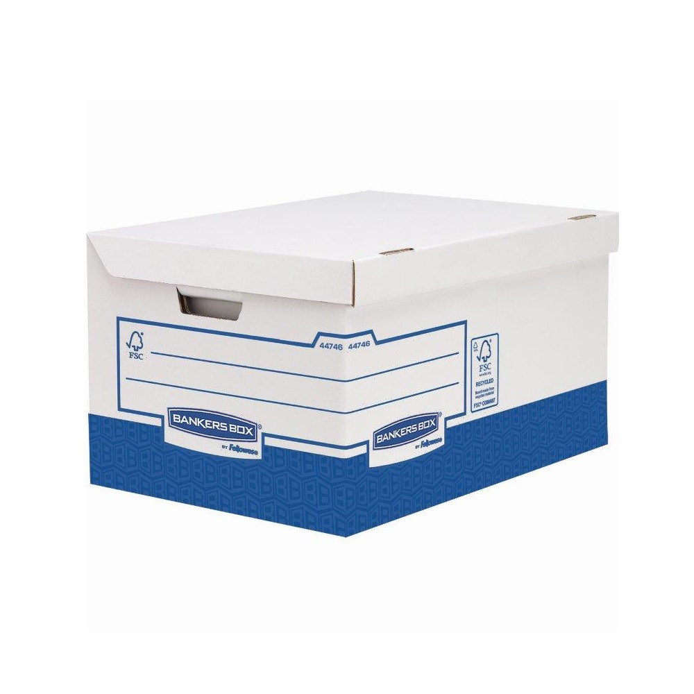 Image of Archiváló konténer, karton, ultra erős, nagy, Fellowes® Bankers Box Basic, 10 db/csomag, kék-fehér