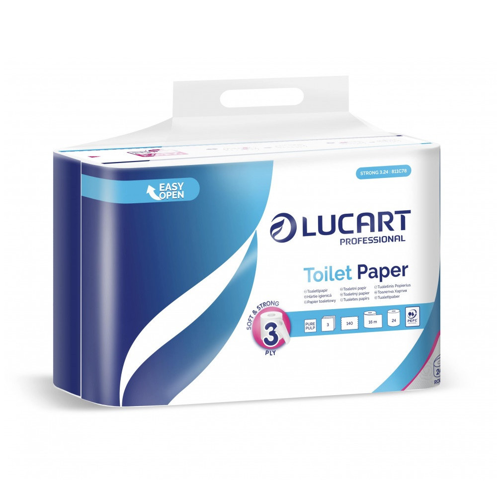 Toalettpapír 3 rétegű 140 lap/tekercs 100 % cellulóz hófehér 24 tekercs/csomag 3.24 Strong Lucart_811C78P