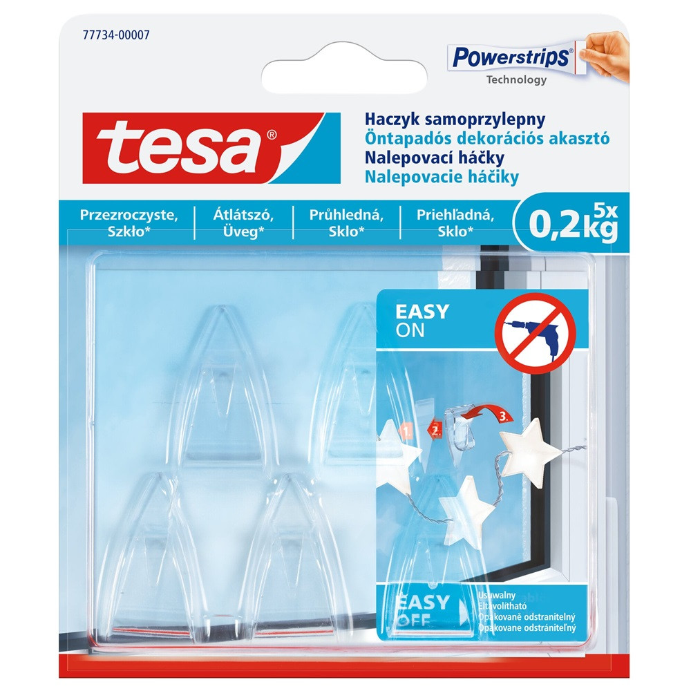 Image of Akasztó öntapadós műanyag 0,2 kg teherbírású 5 darab/bliszter Tesa Powerstrips átlátszó