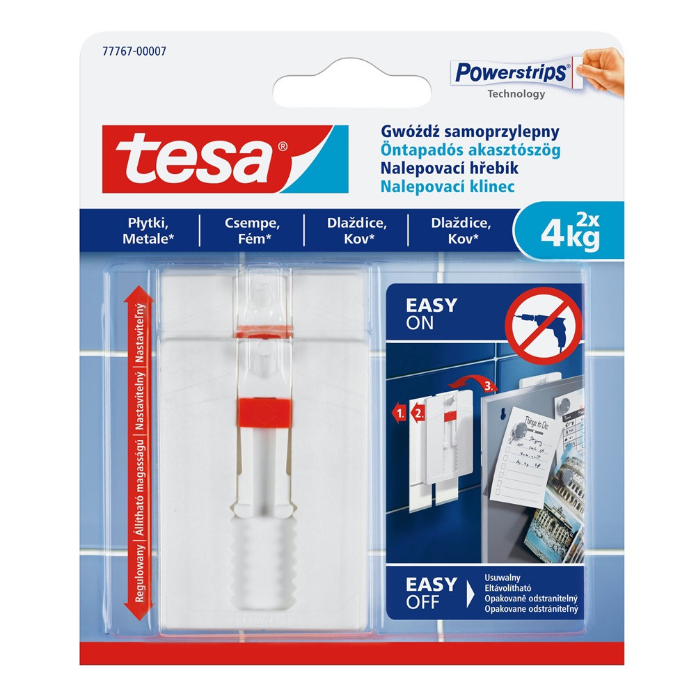 Image of Akasztószög öntapadós, állítható sima felületekhez 4 kg teherbírás 2 darab/bliszter Tesa Powerstrips