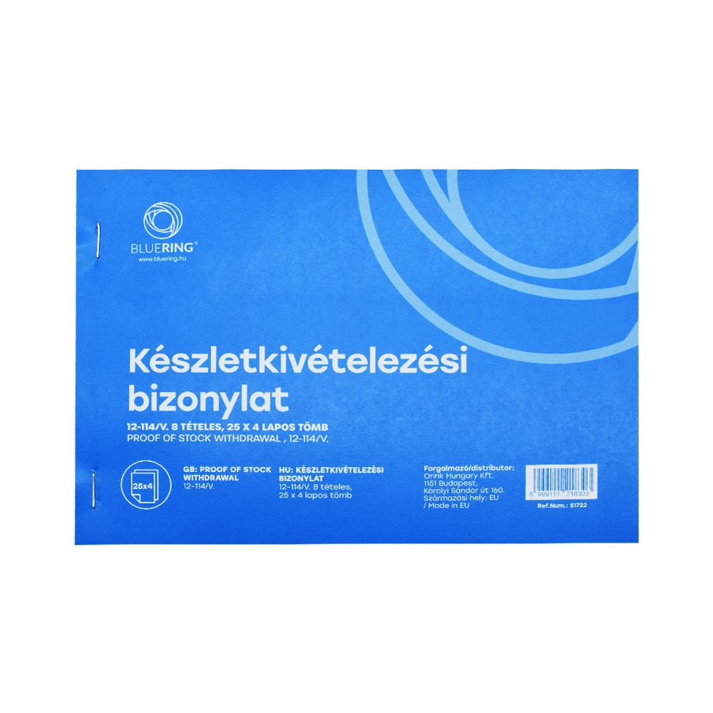 Image of Készletkivételezési bizonylat anyag kivét A5 25x4lapos fekvő 12-114/V. 8 tételes Bluering®