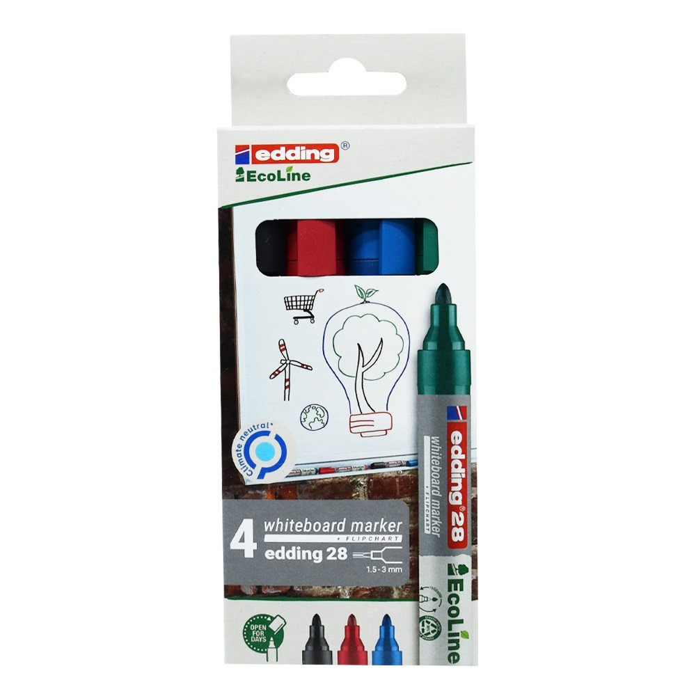 Image of Táblamarker készlet, 1,5-3mm, kerek Edding 28 EcoLine, 4 klf. szín
