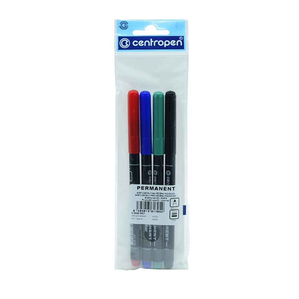 Image of Alkoholos marker készlet, 1mm, kerek hegyű, Centropen 2536, 4 klf. szín