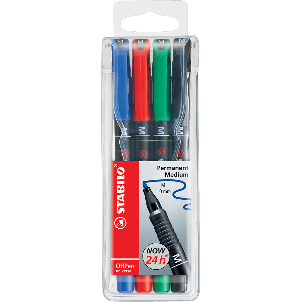 Image of Alkoholos marker készlet 1mm, STABILO OHPen M, 4 klf. szín