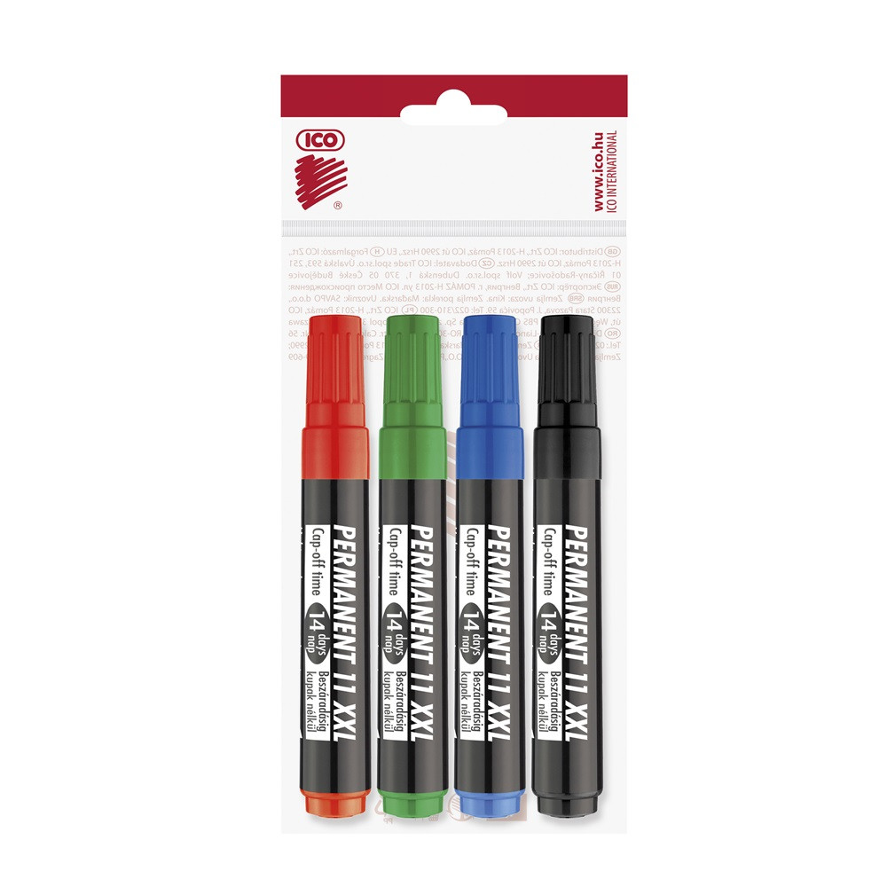 Image of Alkoholos marker készlet, 3mm, kerek hegyű Ico 11XXL, 4 klf.szín