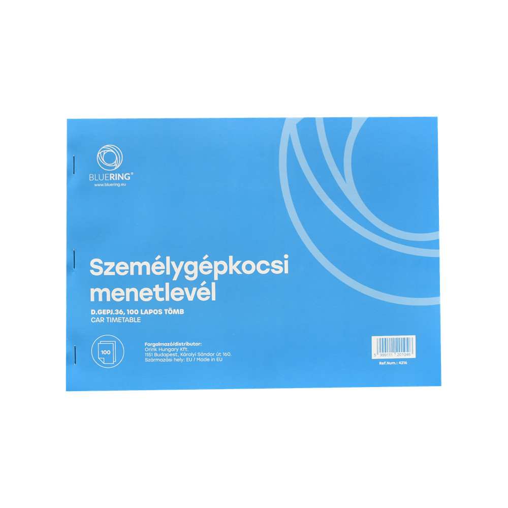 Image of Személygépkocsi menetlevél 100lap,os A4, fekvő személygépkocsi D.GEPJ.36 Bluering®