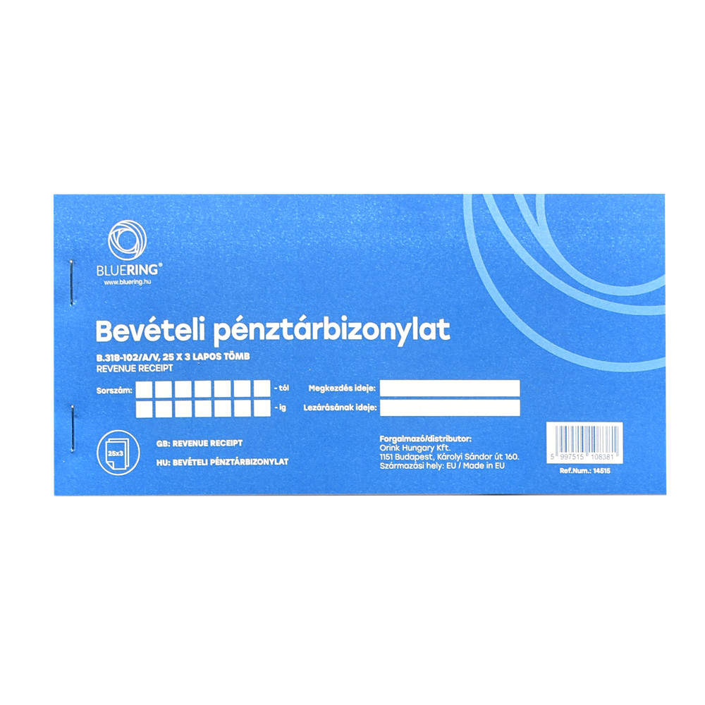 Image of Bevételi pénztárbizonylat 25x3lapos B.318-102/A/V Bluering®